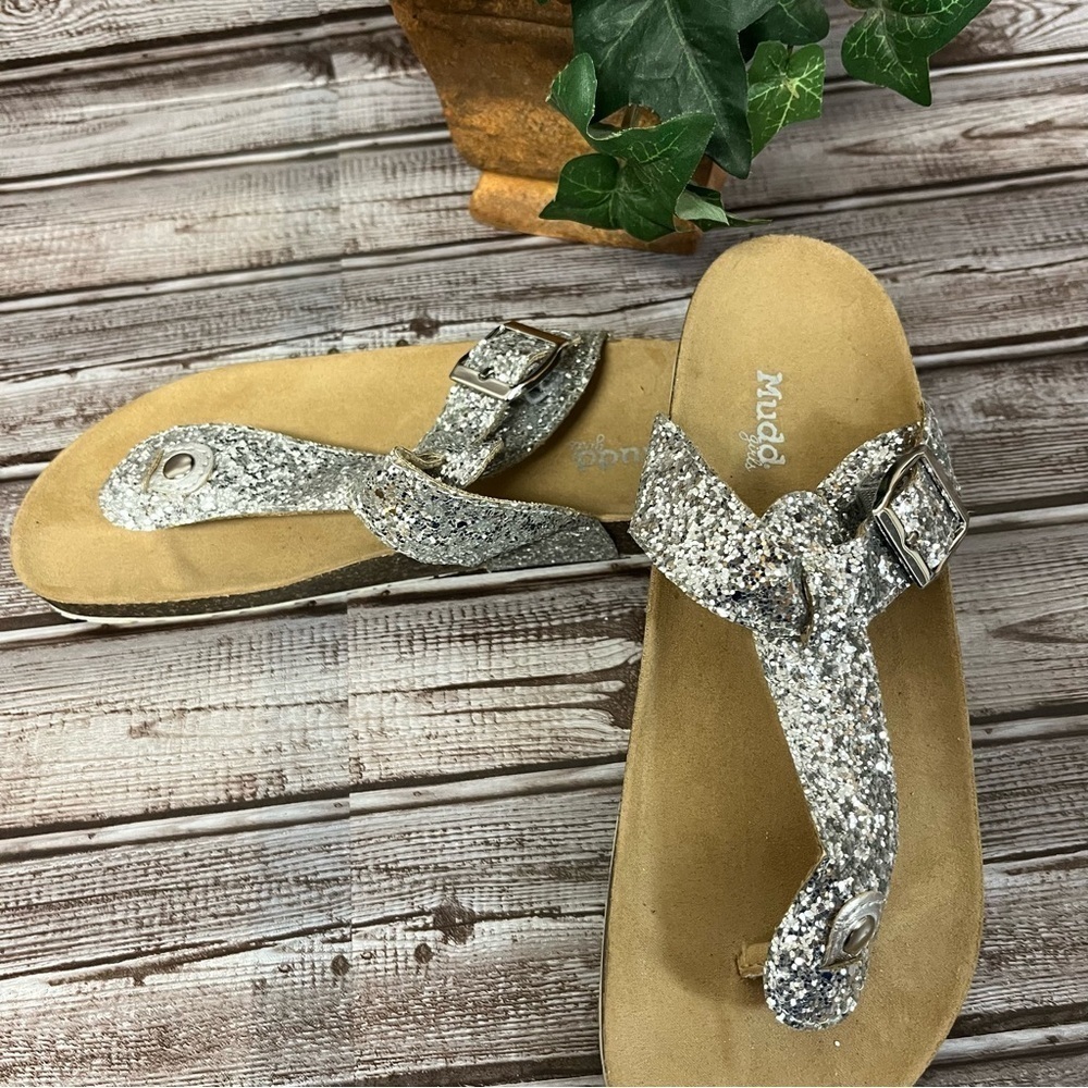 Mudd Silver Glitter Thong Sandal Big Girl size 5 Women’s size 7 - Picture 6 of 13